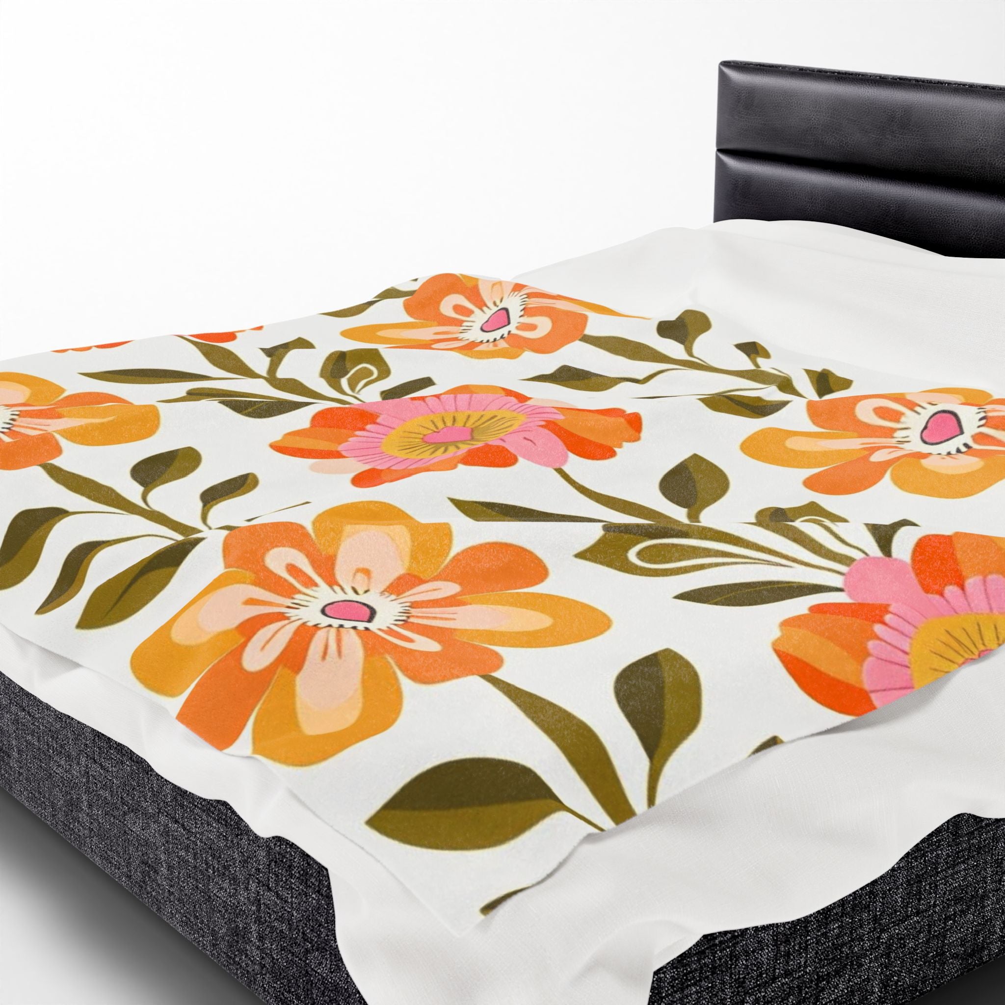 Scandinavian Mid Century Modern Floral Velveteen Plush Blanket - Cozy, Soft Throw for Home Decor & Gift Giving - Mid Century Modern Gal