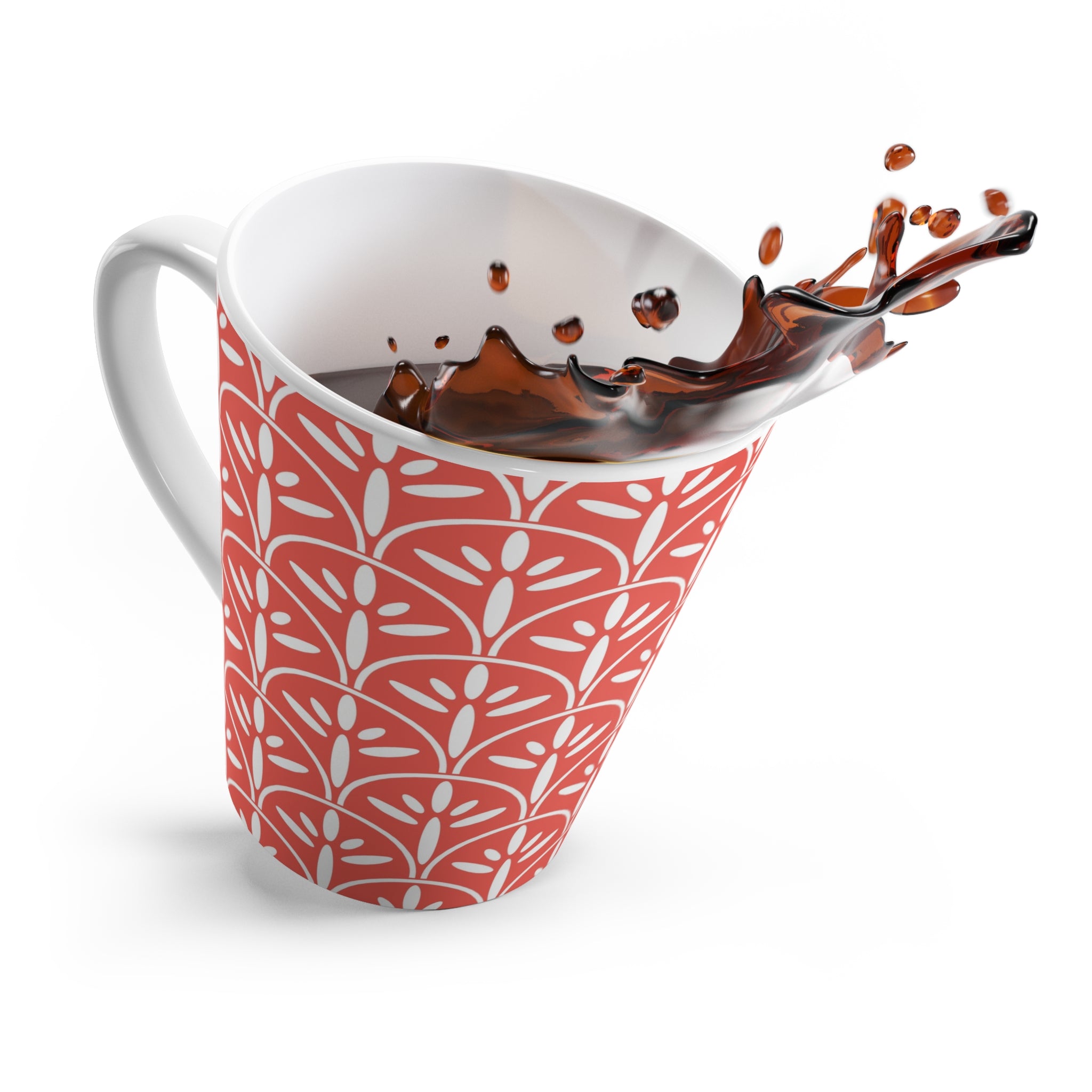 Art Deco Coral, Chic Floral Latte Mug - Trendy Coffee Cup for Stylish Mornings - Mid Century Modern Gal