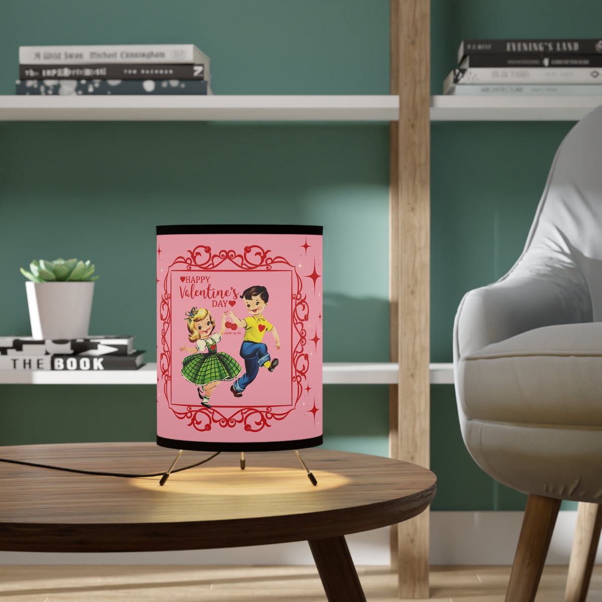Vintage 50s Kitsch Valentine's Day Tripod Lamp - Retro Sweetheart Design - Mid Century Modern Gal