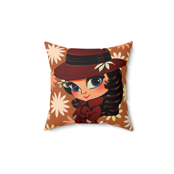 Retro Flower Power, Patti PI, Big Blue Eyes, Trendy, Hipster, Hippie Soul Brown, Golden, Pillow And Cover