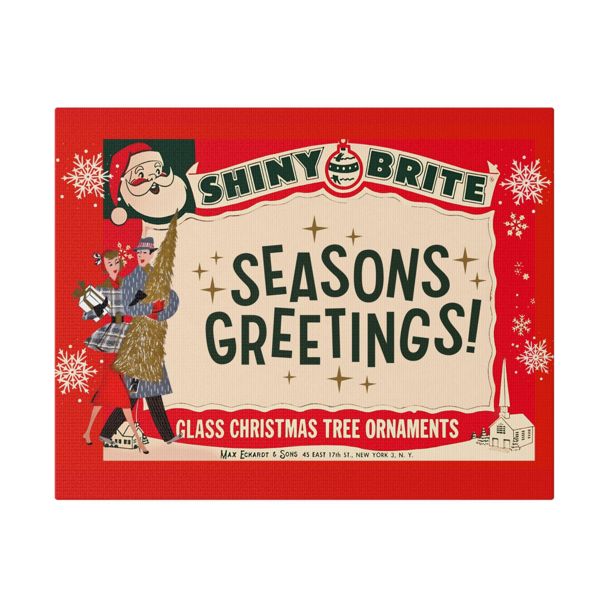 Shiny Brite Vintage Ad, Mid Century Modern Kitschy Christmas Deocr Matte Canvas - Mid Century Modern Gal