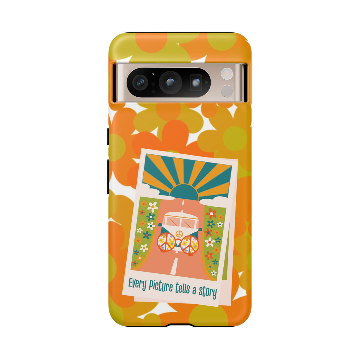 Retro Phone Case, Orange Flower Power, Polaroid Picture, Mod Smart Phone Tough Phone Cases