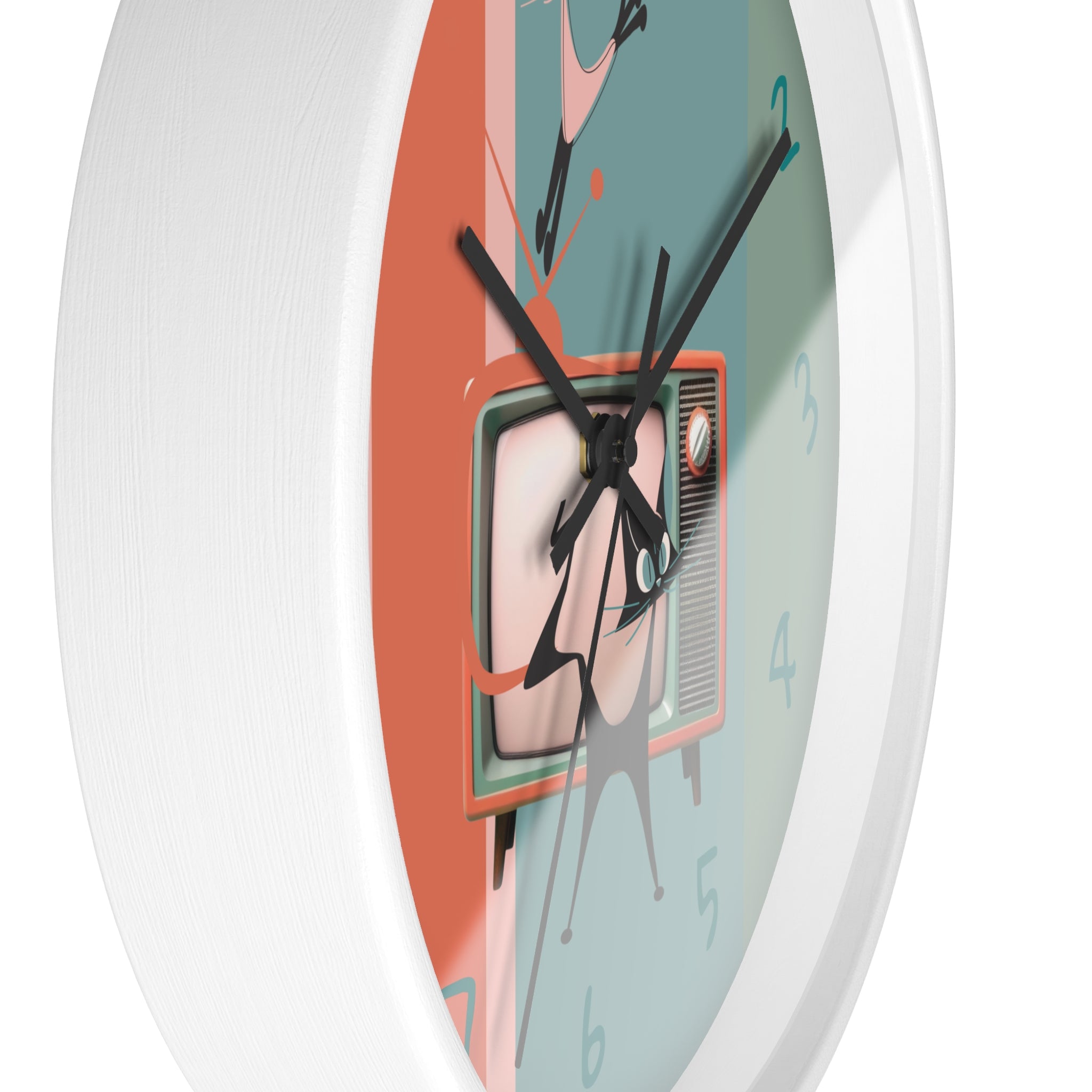Atomic Cat Wall Clock, Mid Century Modern TV, Kitschy Black Cats, Whimsical Retro Cat Mom Gift For Bedroom, Livingroom, Kitchen - Mid Century Modern Gal
