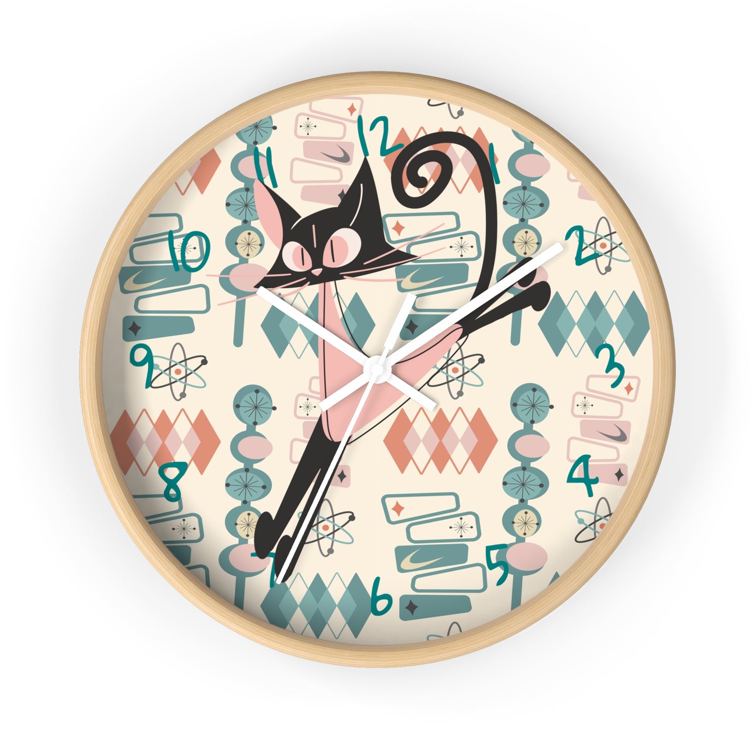 Atomic Cat Wall Clock, Mid Century Modern Kitschy Kitchen, Bedroom Livingroom Clocks - Mid Century Modern Gal