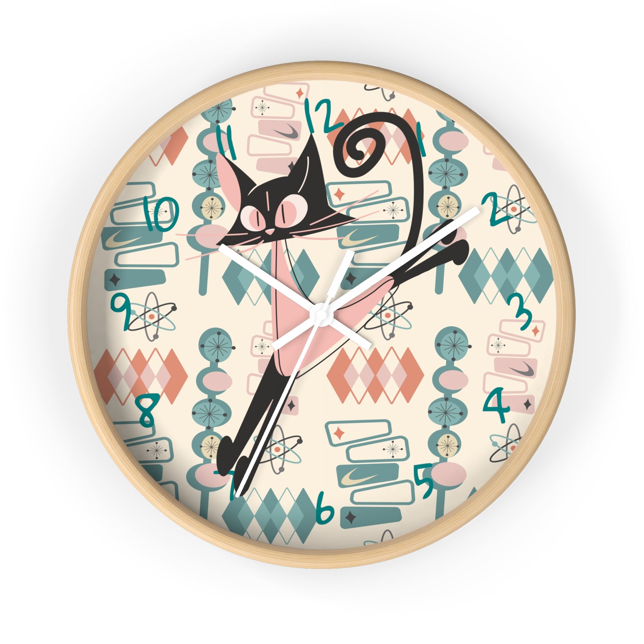 Atomic Cat Wall Clock, Mid Century Modern Kitschy Kitchen, Bedroom Livingroom Clocks - Mid Century Modern Gal