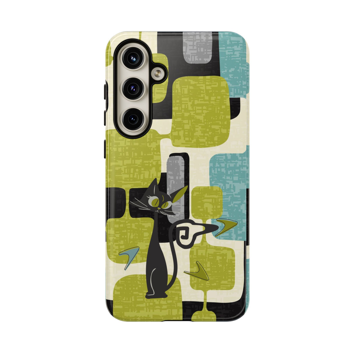 Mid Century Modern Geometric Kitschy Cat, Boomerang Retro Smart Phone Tough Cases
