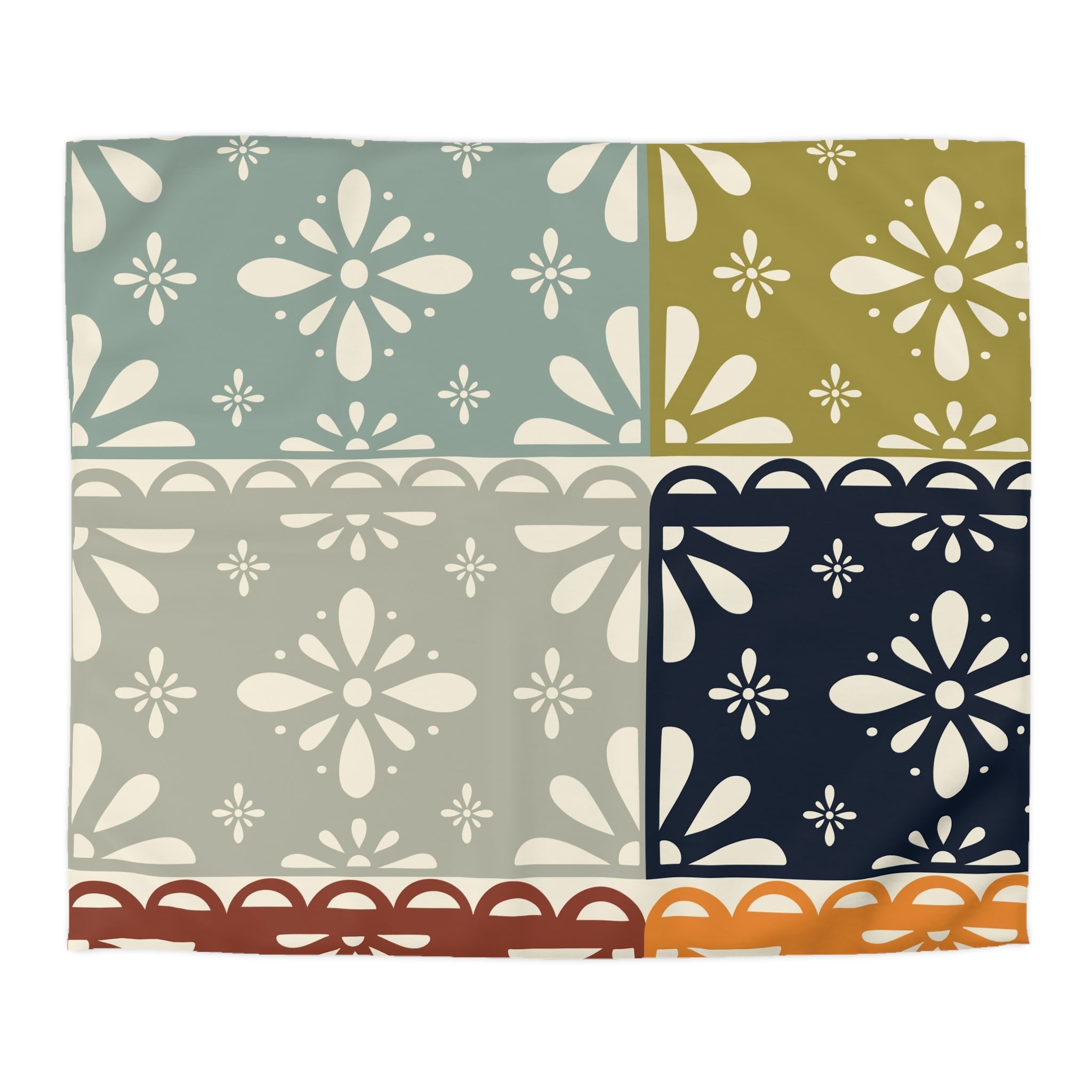 Modern Scandinavian Flower Patchwork, Mid Mod Duvet Cover - Mid Century Modern Gal
