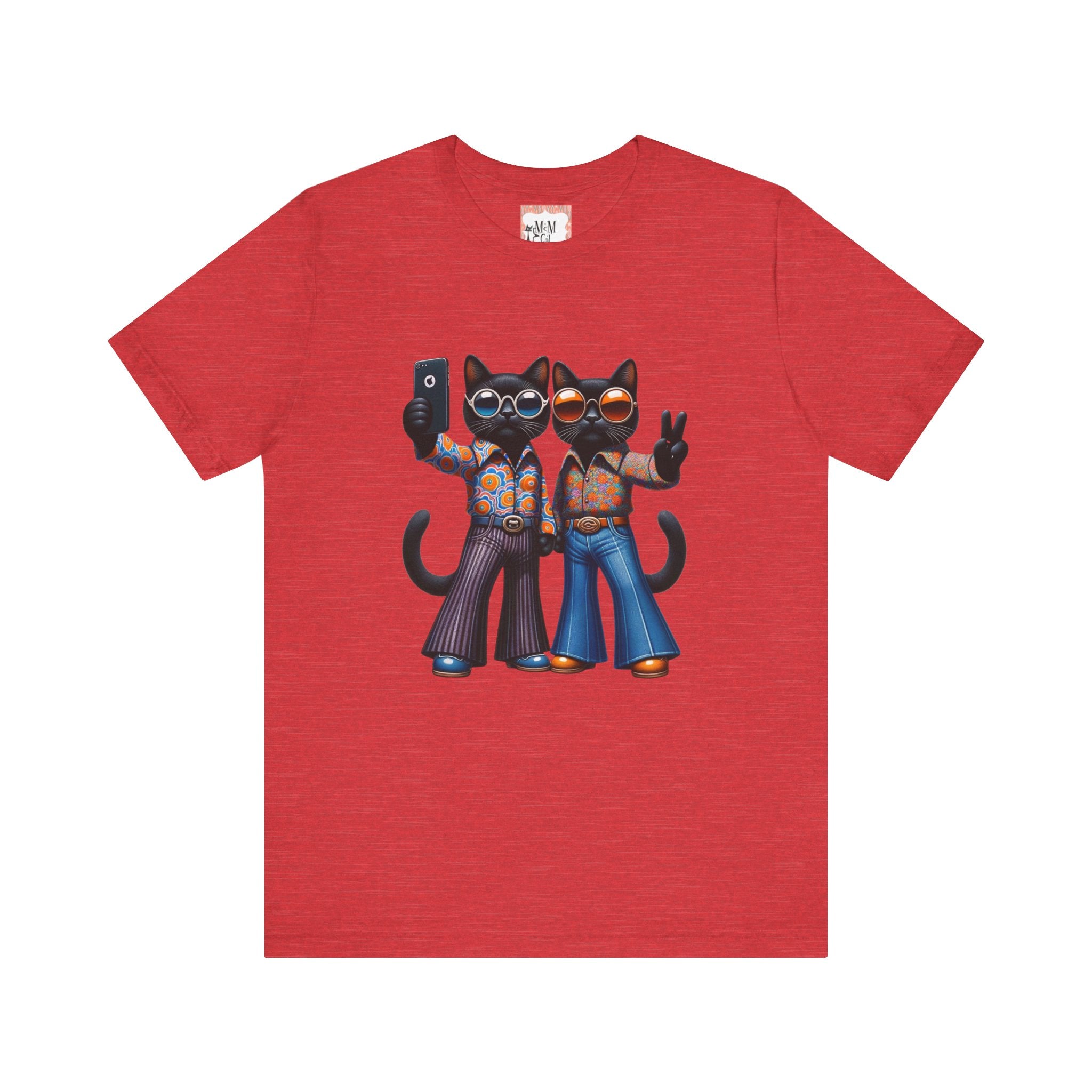 Two Cool Cats, Male Couple, Kitschy Fun Selfie Cats Retro Tee - Mid Century Modern Gal