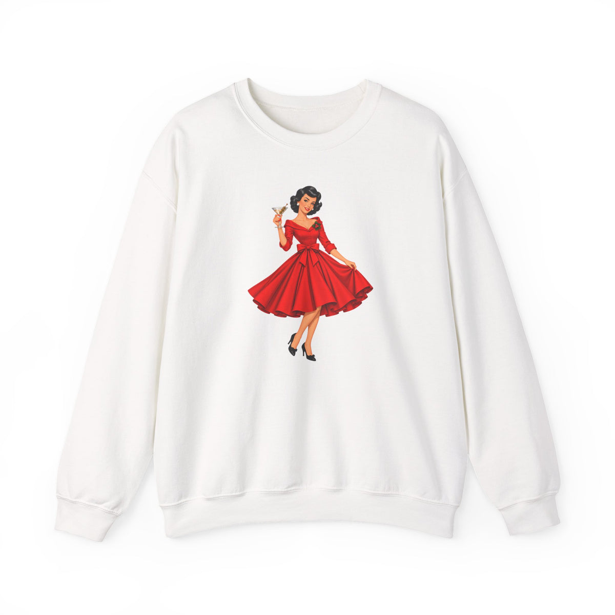 Mid Century Modern Christmas Martini Gal Unisex Heavy Blend™ Crewneck Sweatshirt - Mid Century Modern Gal