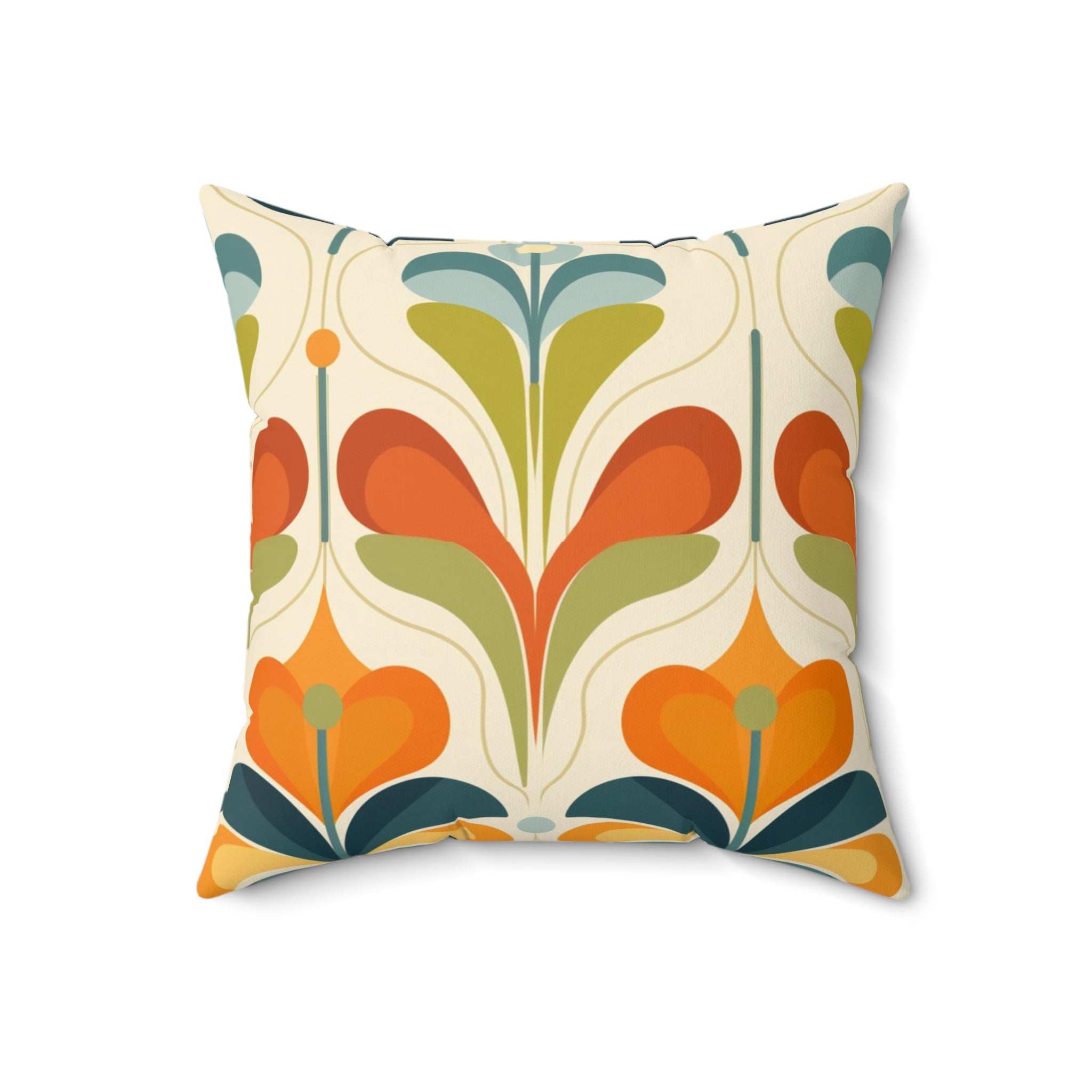 Retro Floral Orange, Green, Blue MCM Pillow, Vibrant Home Décor Accent - Mid Century Modern Gal