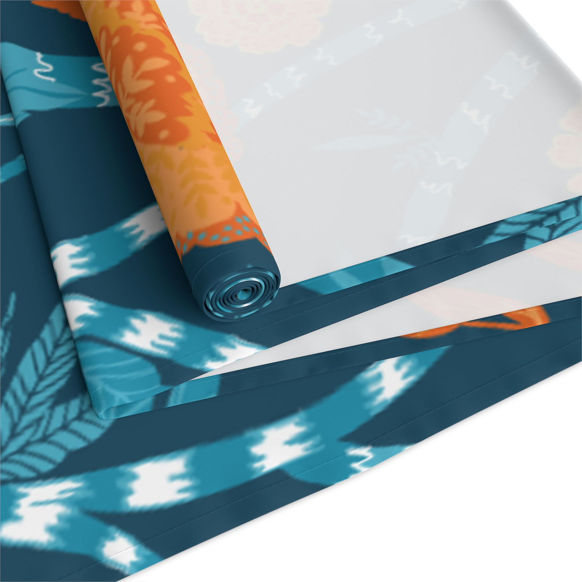Beautiful Chinoiserie Tanquil Blue, Orange Floral Table Runner - Mid Century Modern Gal