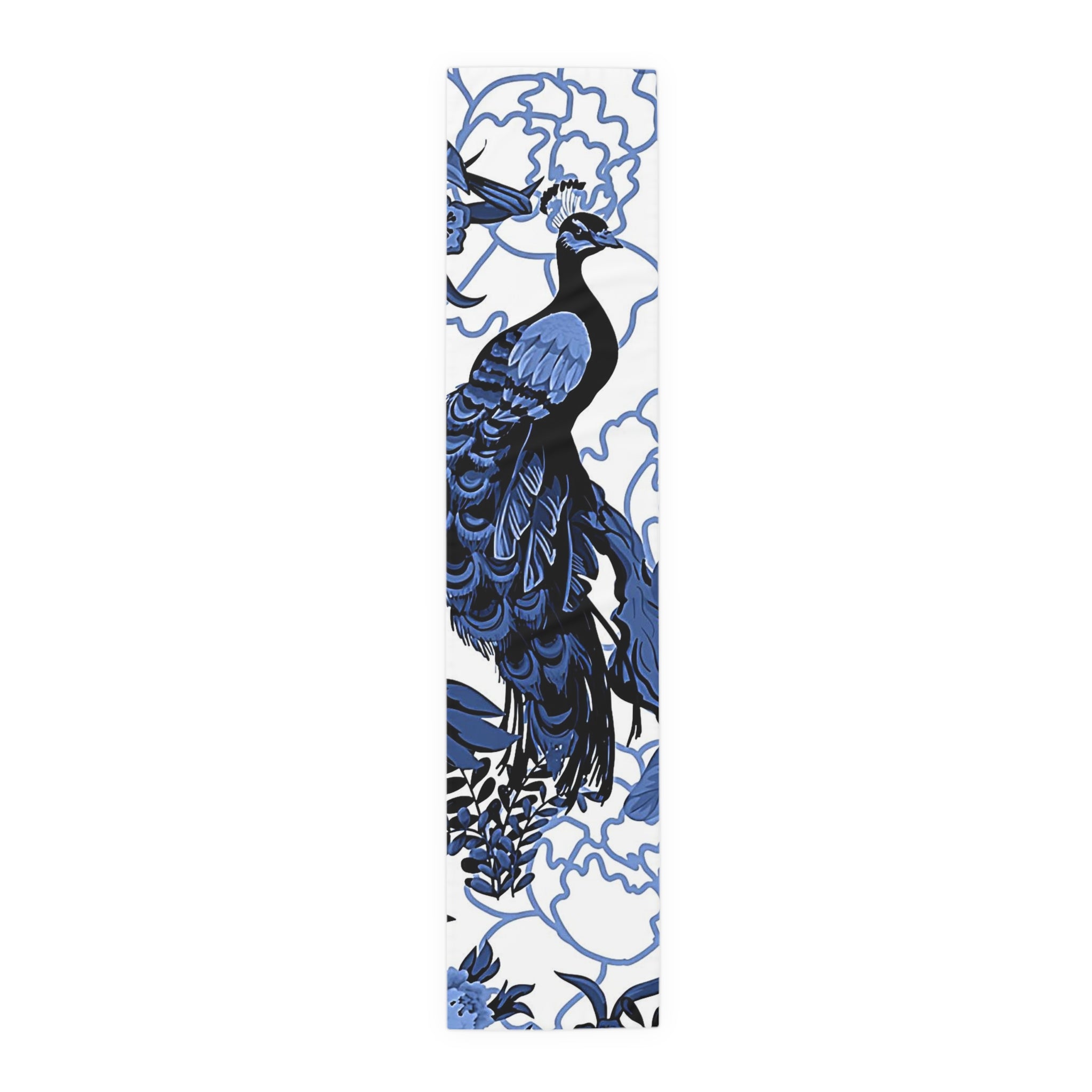 Chinoiserie Table Runner, Blue, White Willow, Peacock, Floral Flourishes, Chinoiserie Collector, Table Setting - Mid Century Modern Gal