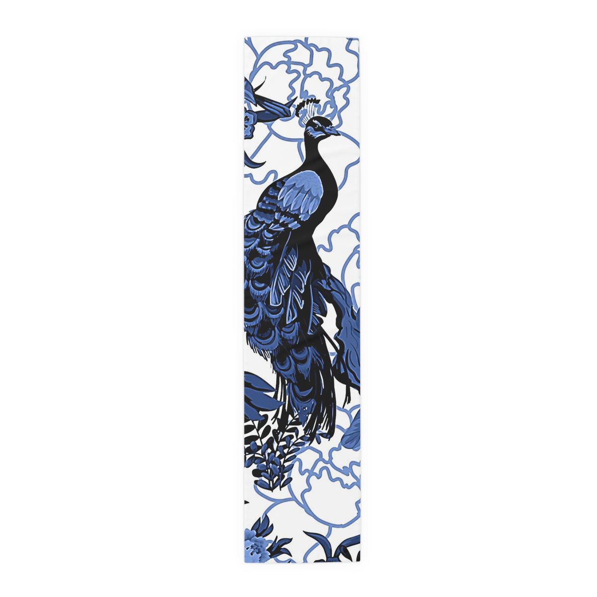 Chinoiserie Table Runner, Blue, White Willow, Peacock, Floral Flourishes, Chinoiserie Collector, Table Setting - Mid Century Modern Gal