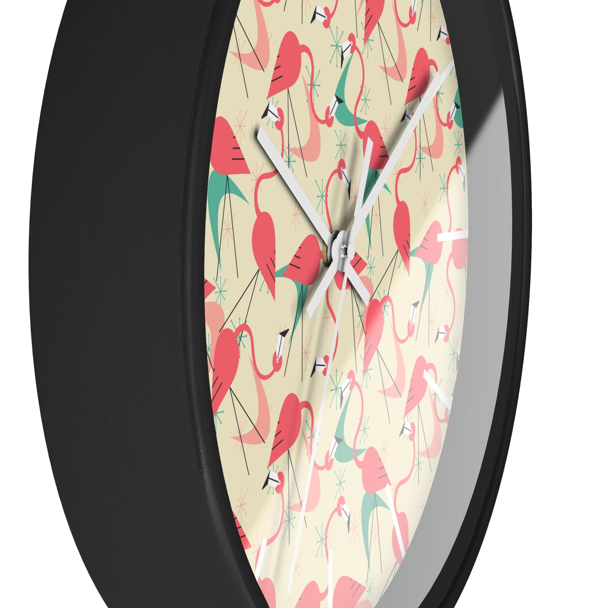 Mid Century Modern Flamingo Wall Clock, Kitschy Quirky Dancing Flamingos Fun Home Decor for Retro Summer Vibes - Mid Century Modern Gal