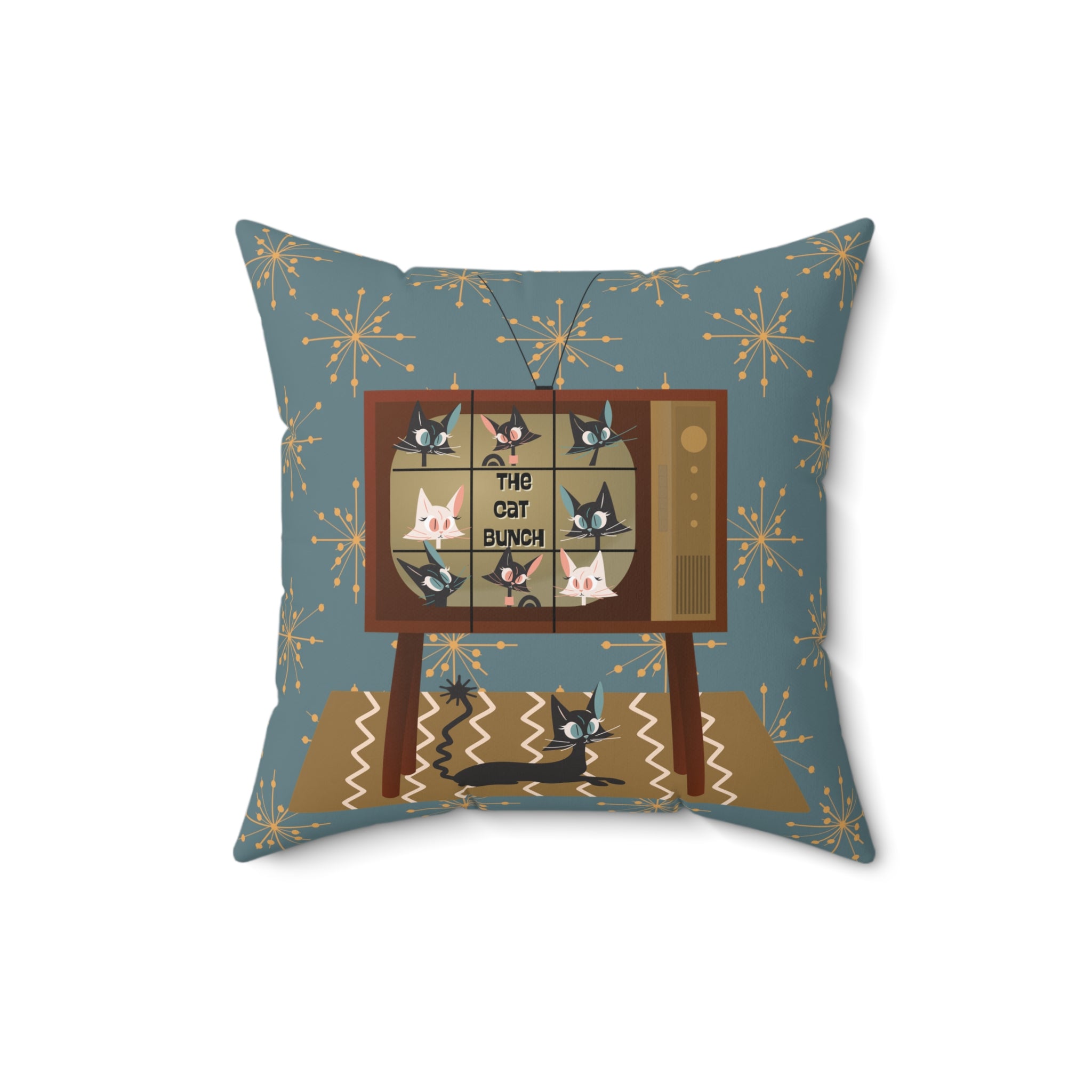 Atomic Cat, Mid Century Modern Pillow, TV Show, Kitschy Cute, Black Cat Lover Pillow - Mid Century Modern Gal