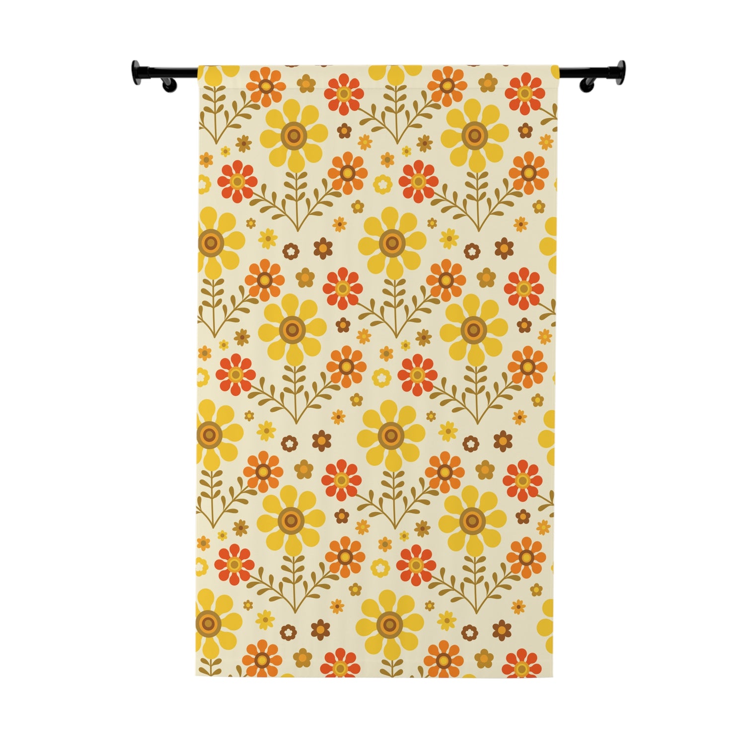 Flower Power Golden Yellow, Orange Mod Daisy 70s Retro Window Curtains (1 Piece) - Mid Century Modern Gal