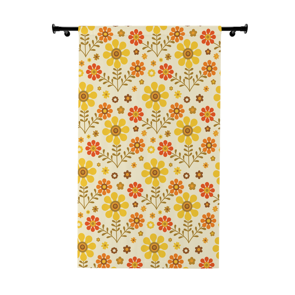 Flower Power Golden Yellow, Orange Mod Daisy 70s Retro Window Curtains (1 Piece) - Mid Century Modern Gal
