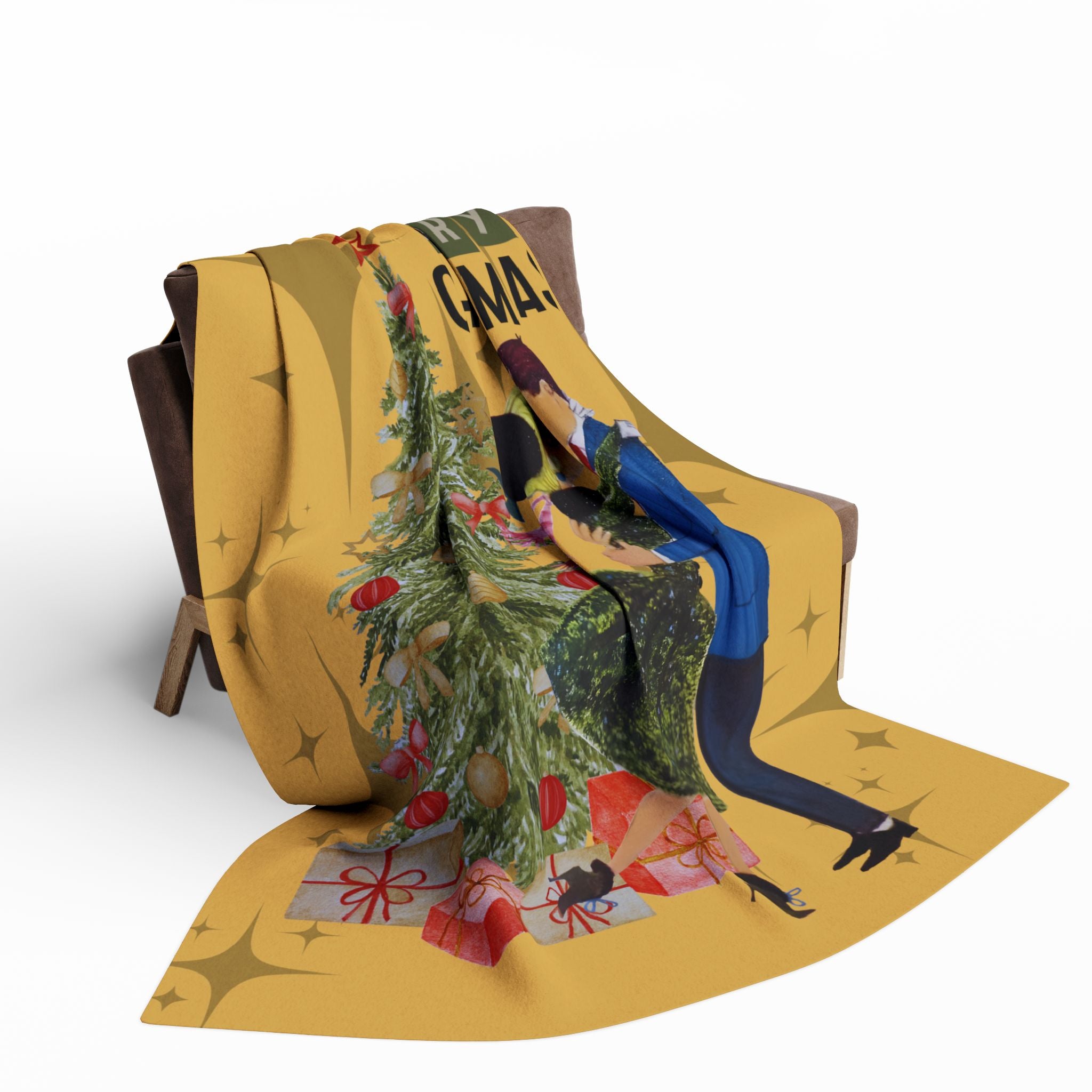 Retro Holiday Kitsch, Vintage Christmas Fleece Blanket - Merry Christmas Holiday Throw - Mid Century Modern Gal