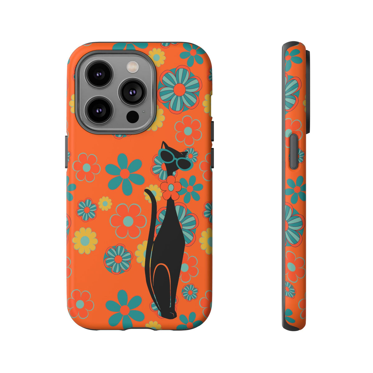 Flower Power, Retro Groovy Atomic Cat, Hipster Style Orange Samsung Galaxy and Google Pixel Tough Cases - Mid Century Modern Gal