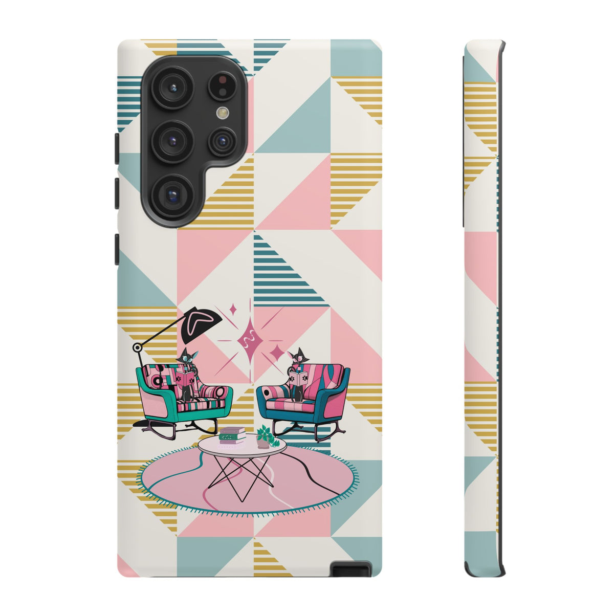 Atomic Cats Reading, Book Talk, Book Lover, Retro Chic Phone Case with Retro Vibe - Cozy Living Room Design