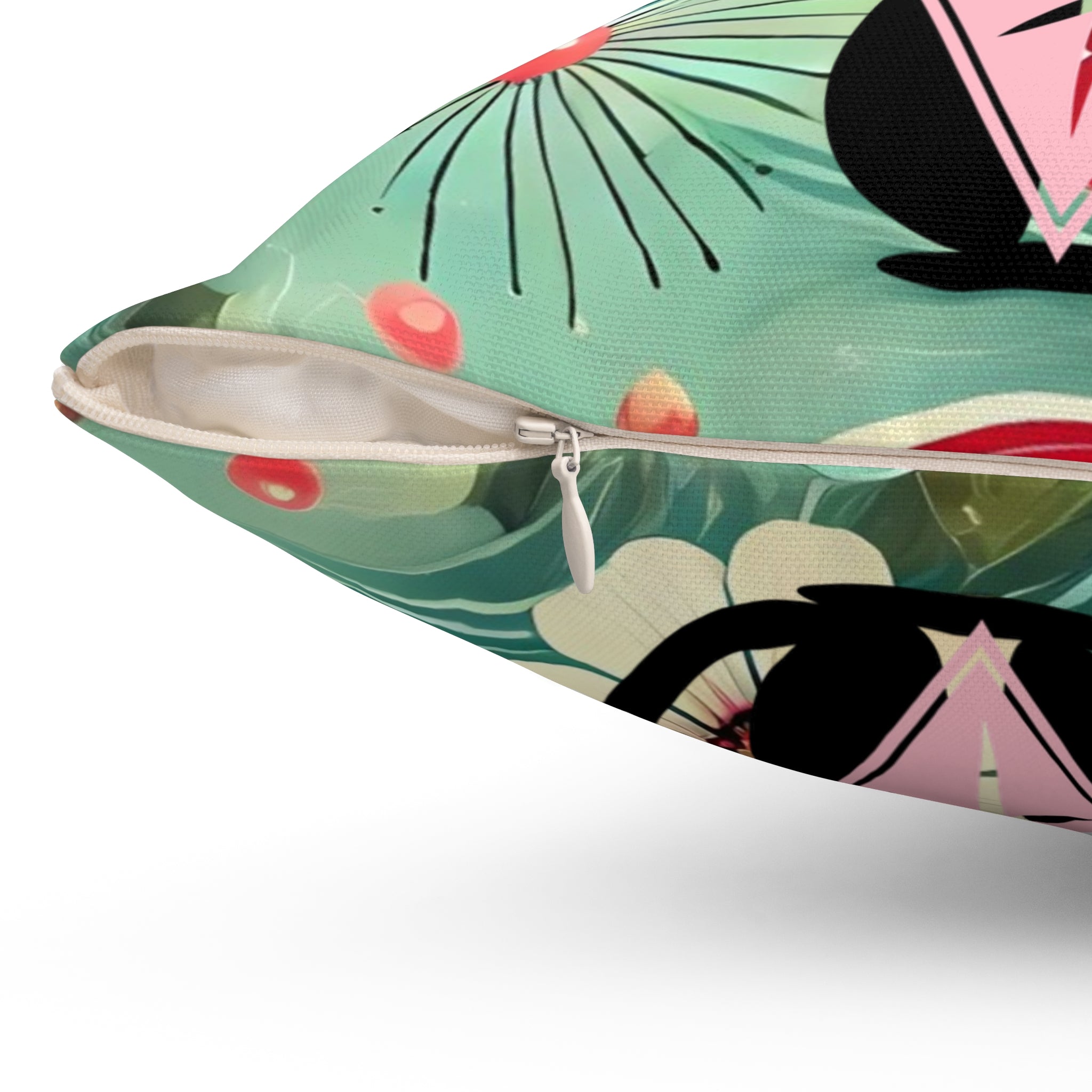 Whimsical Atomic Cat & Strawberry Decorative Pillow - Cozy Home Accent - Mid Century Modern Gal