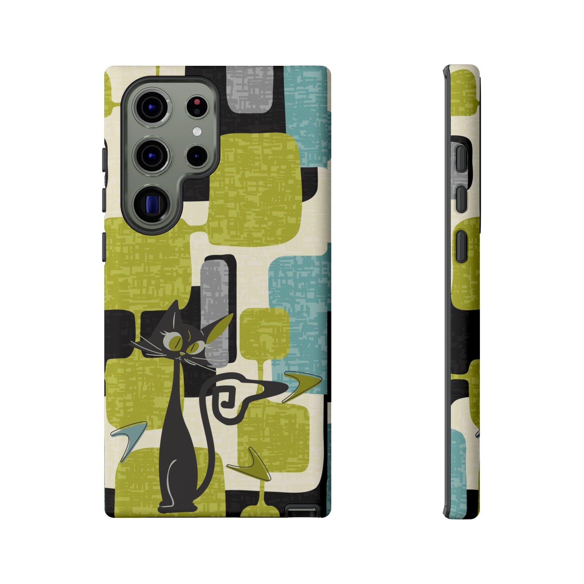 Mid Century Modern Geometric Kitschy Cat, Boomerang Retro Smart Phone Tough Cases