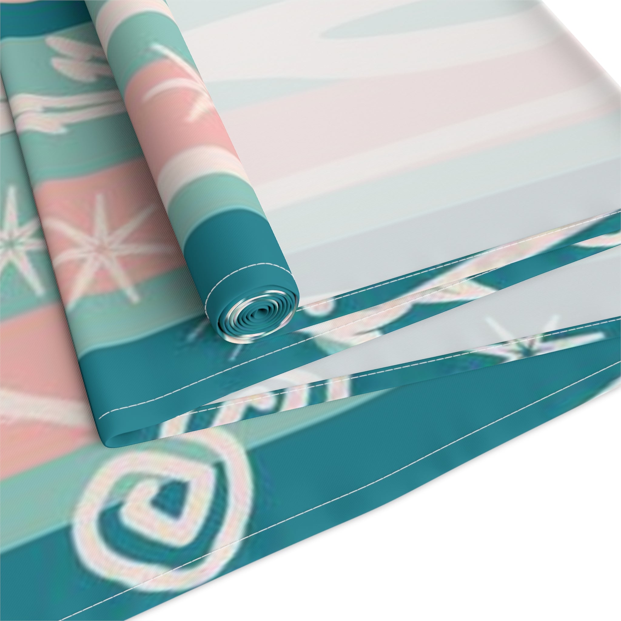 Kitschy Cat Cafe Aqua, Pink Bespoke Home Decor, Mid Century Modern Table Runner - Mid Century Modern Gal