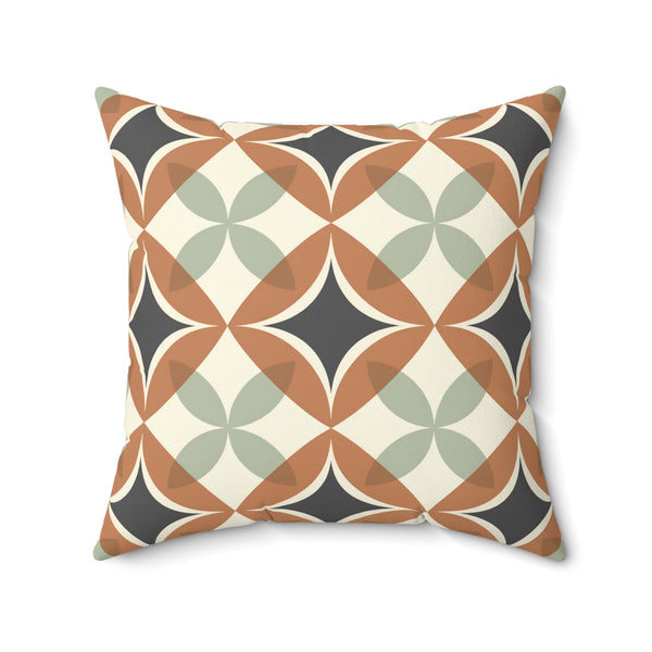 Mid Century Modern Interlocking Geometric, Terracotta Sage Charcoal Pillow Cover and Insert