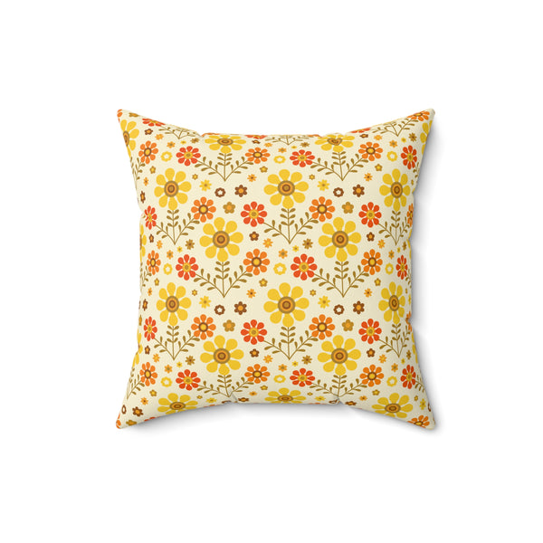70s Mod Daisy Floral Retro Orange, Yellow Groovy Pillow Cover And Insert