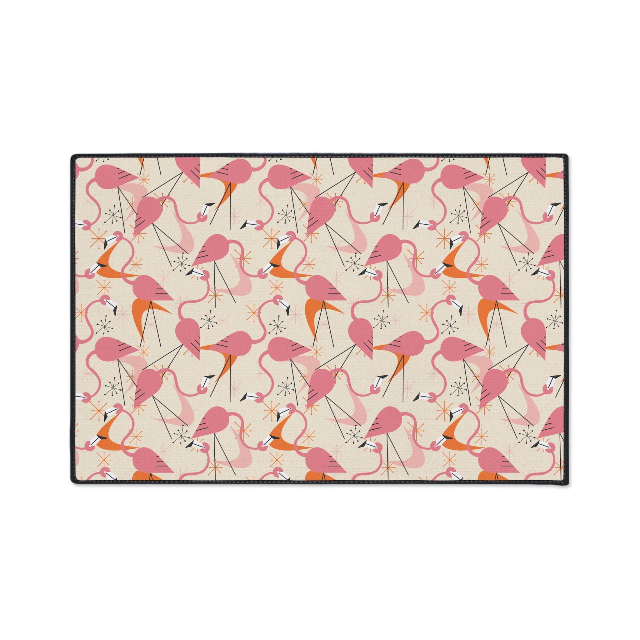 Mid Century Modern Dancing Kitschy Quirky Flamingos Print Heavy Duty Floor Mat - Vibrant Indoor/Outdoor Rug for Home Décor - Mid Century Modern Gal