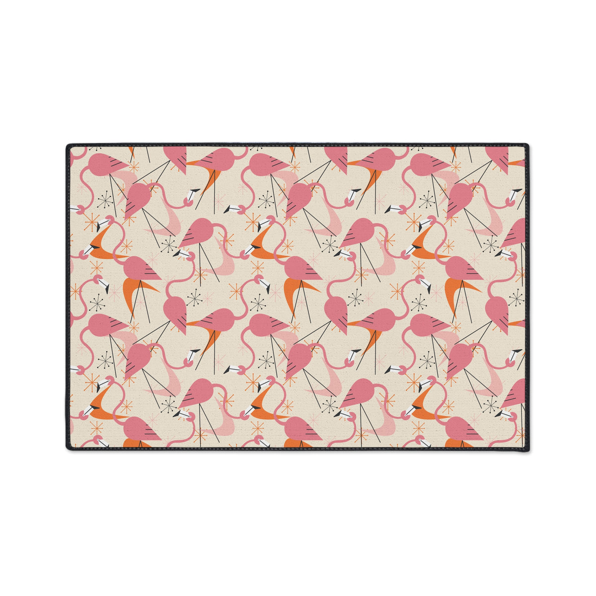 Mid Century Modern Dancing Kitschy Quirky Flamingos Print Heavy Duty Floor Mat - Vibrant Indoor/Outdoor Rug for Home Décor - Mid Century Modern Gal