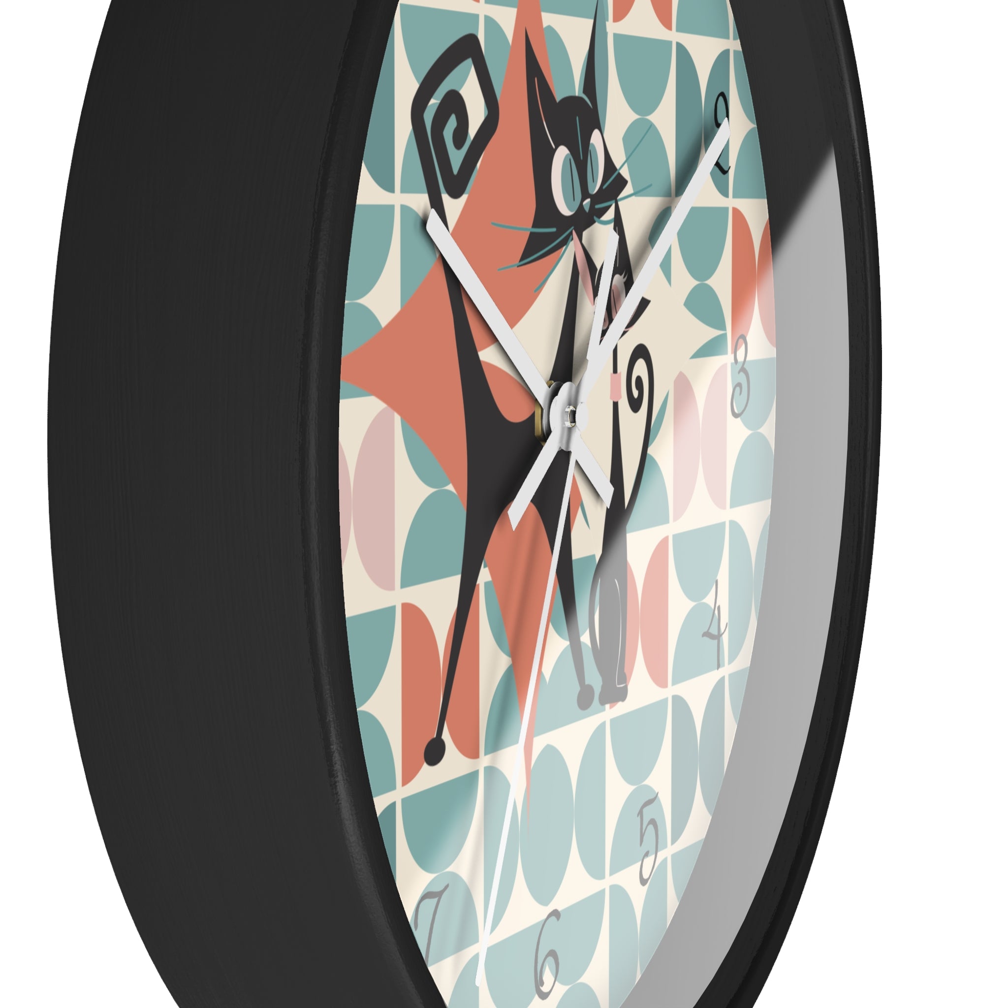 Kitchen Clock, Atomic Cat Retro Mid Century Modern Style With Scandinavian Designed Geometric Shapes, 50s Wall Clock For Cat Lovers - Mid Century Modern Gal