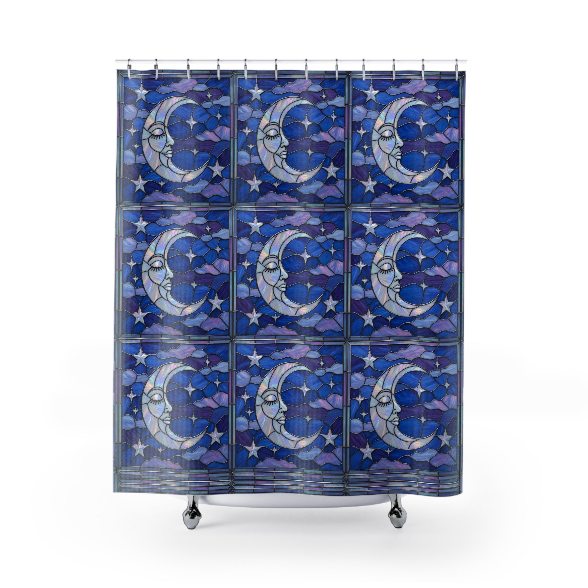 Halloween Stained Glass Style Night Sky Moon Stars Clouds Shower Curtain - Mid Century Modern Gal