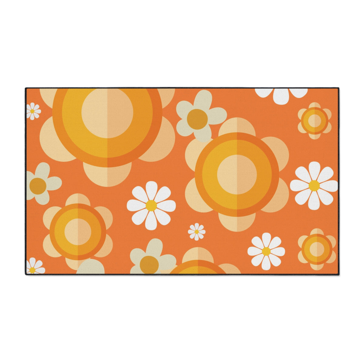 Retro Floral Orange, White Mod Daisy Heavy Duty Floor Mat - Ideal for Home Décor and Entryways - Mid Century Modern Gal
