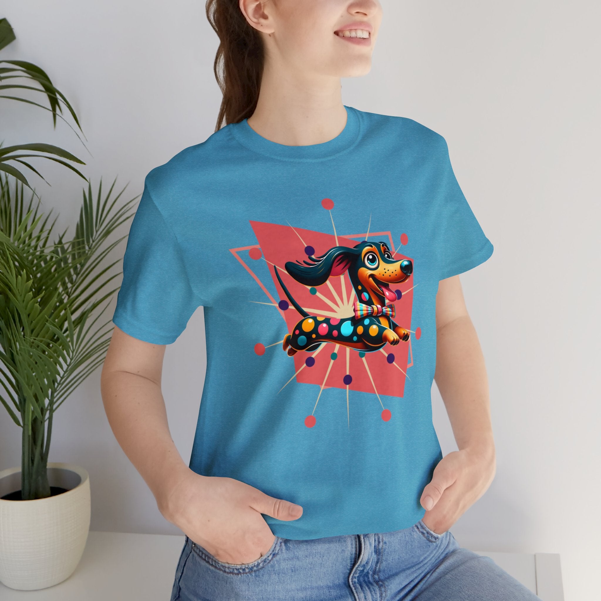Dachsund Lover Comfy T-Shirt, Doxie Mom, Weiner Dog, Mid Century Mod Retro Designed For Cool Weiner Dog Mom - Mid Century Modern Gal