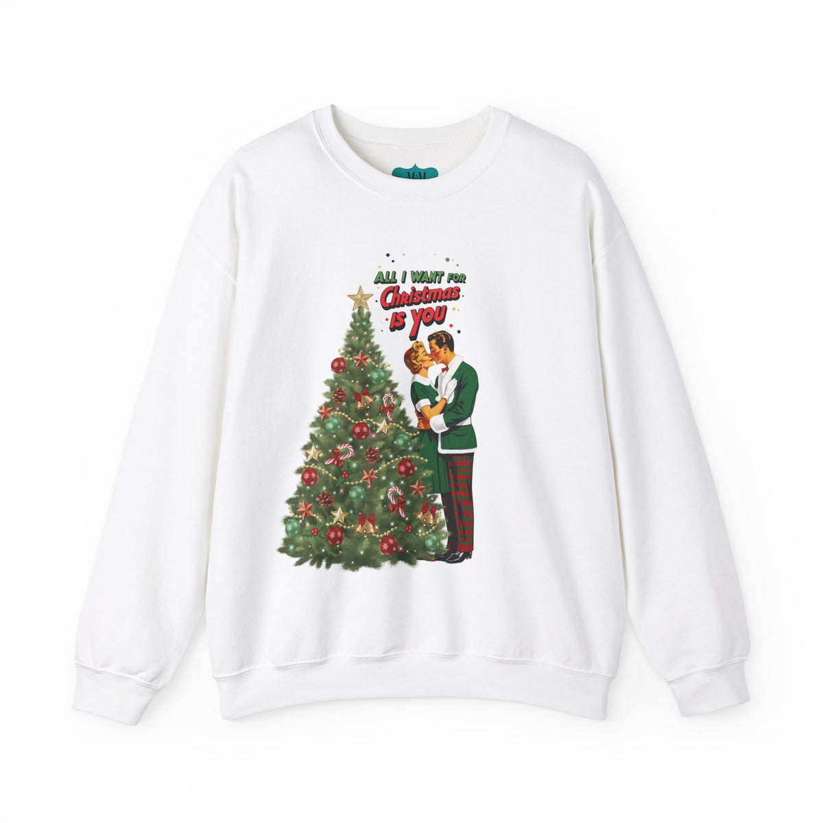 Mid Century Modern Christmas 50s Retro Kitschy Vintgage Holiday Love Crewneck Sweatshirt - "All I Want for Christmas Is You" - Mid Century Modern Gal
