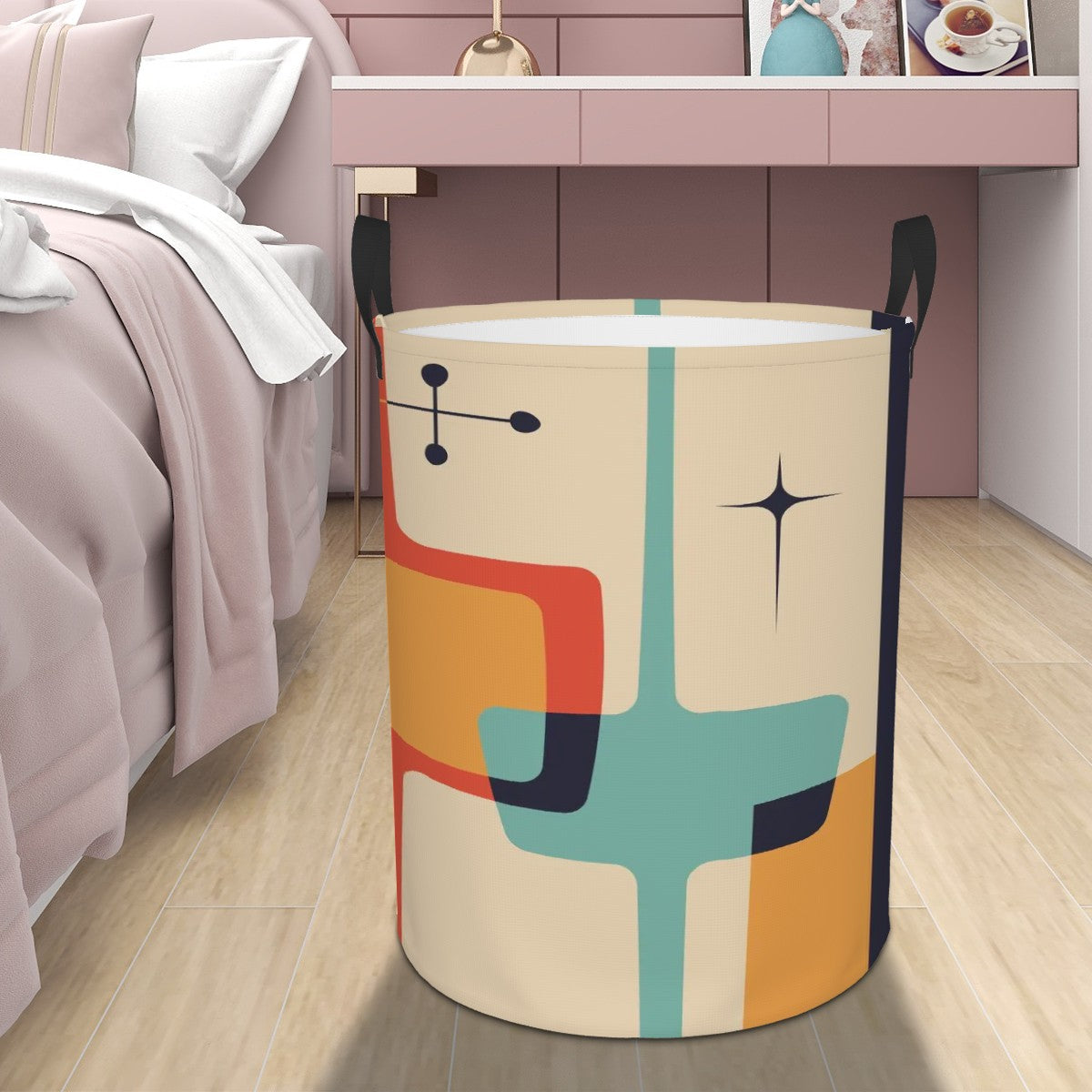 Mid Mod Geometric Retro Designed Circular Laundry Basket - Mid Century Modern Gal