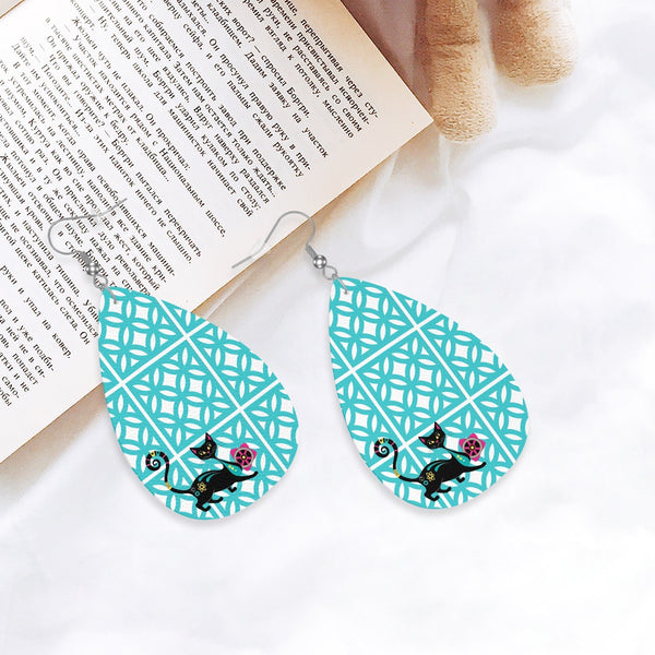 Atomic Kitschy Cat 50s Breeze Block Designed Retro Earrings