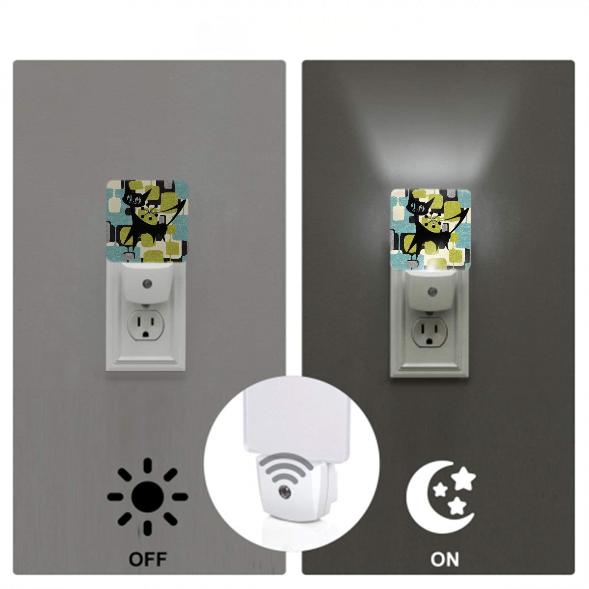 Atomic Cat Mid Century Modern GeometricLED Night Light Set of 2 - Mid Century Modern Gal