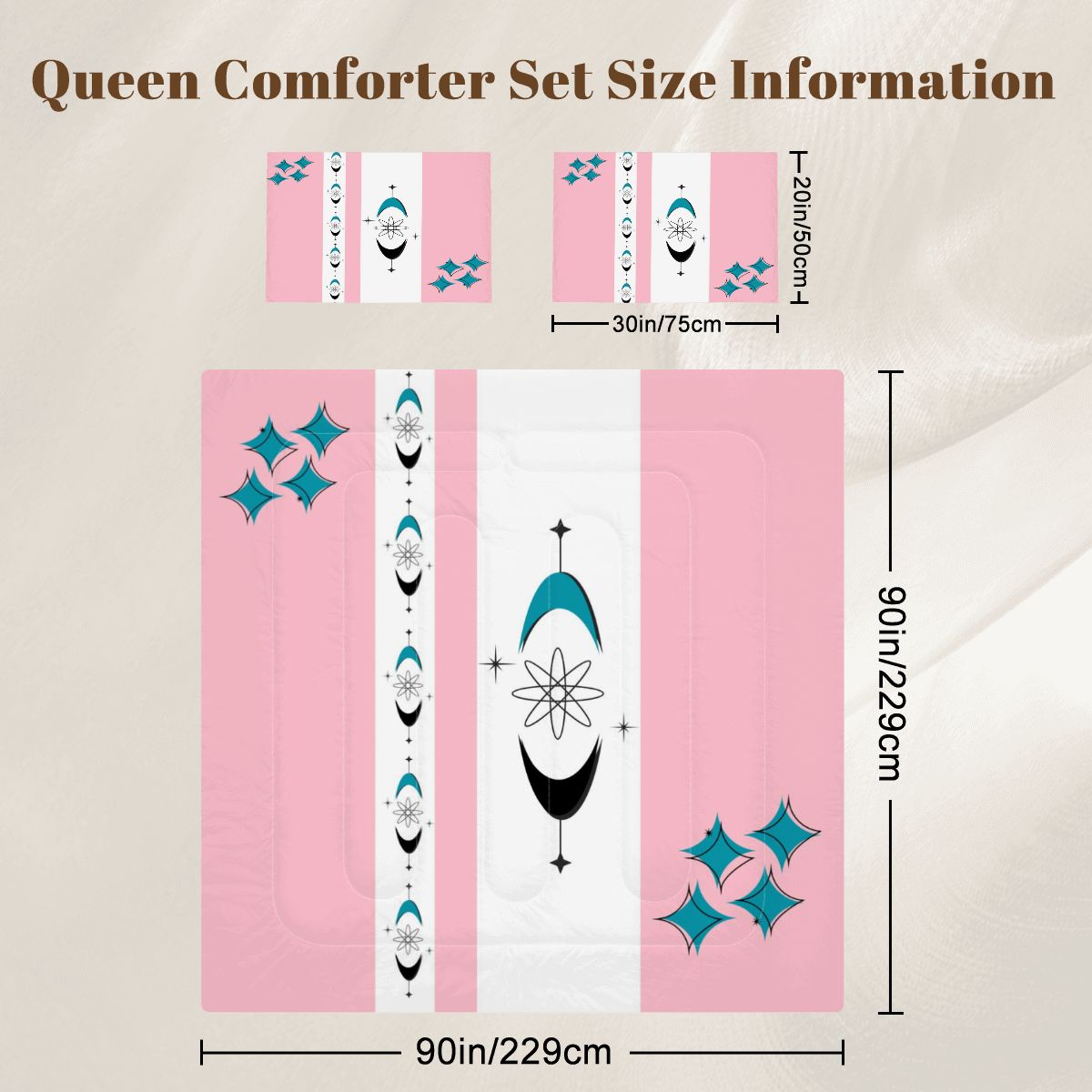 Mid Century Modern Atomic Pink Starburst Retro Mod Queen Comforter Set - Mid Century Modern Gal