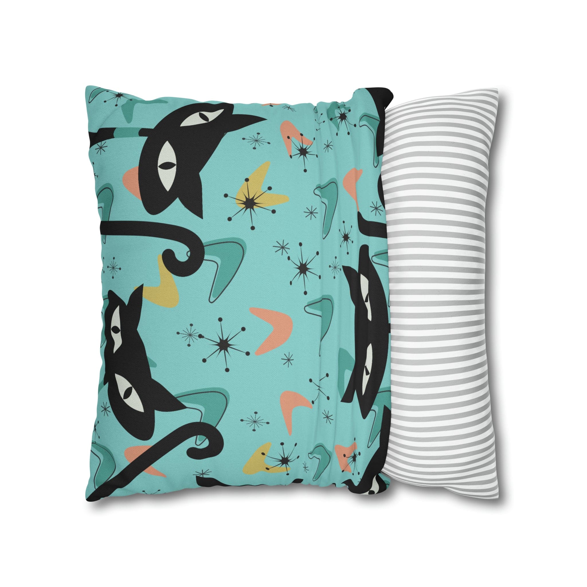 Atomic Cat Art Pillow, Quirky Cats, Cat Mom, Cat Lover, Mid Century Modern Boomerang, Sputnik Starburst Couch Cushion Cover Home Decor 18" × 18"