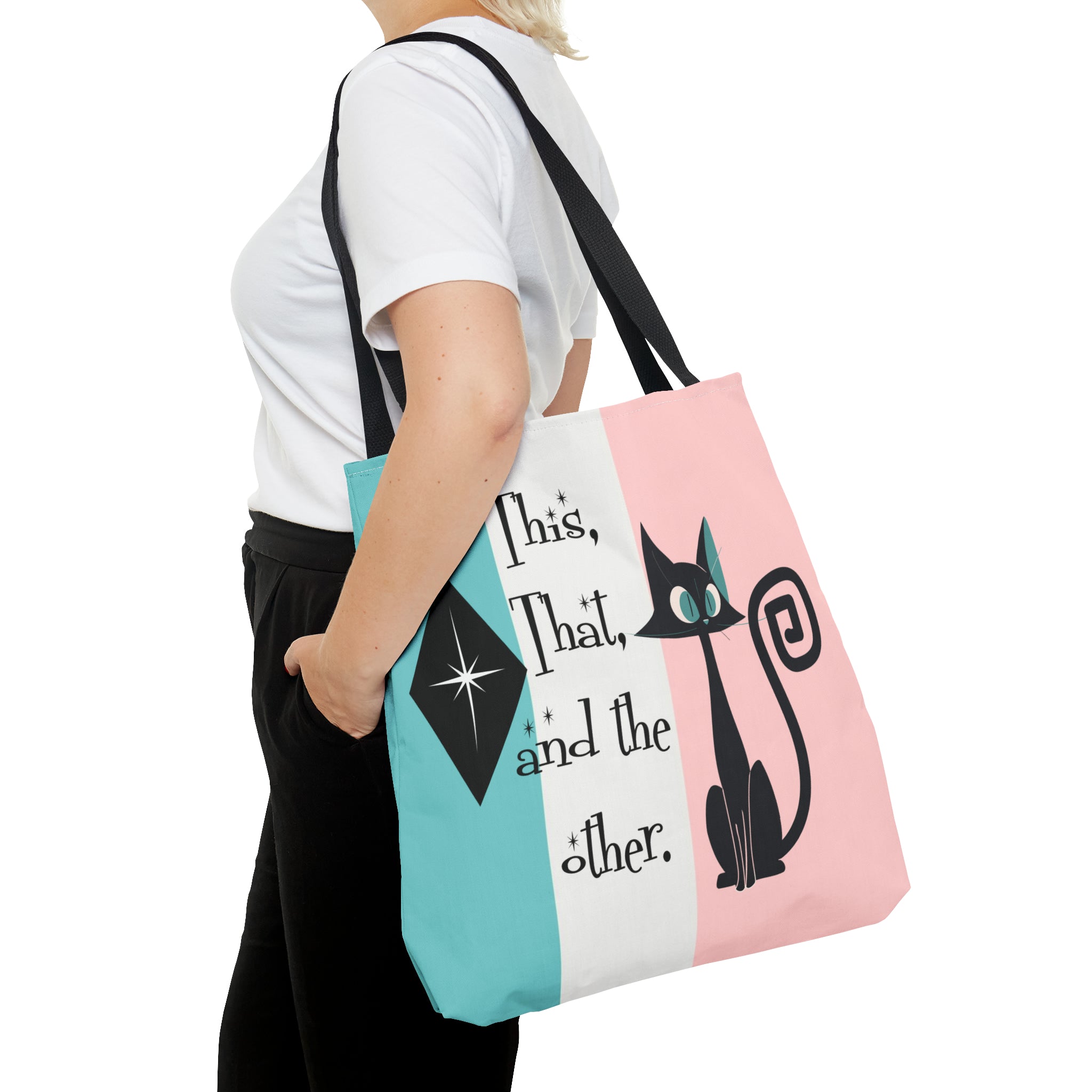 Atomic Kitty Cat, Shopping Tote Bag, Teacher, Cat Mom, Random Stuff Cute Kitschy Tote Bags 18" × 18&