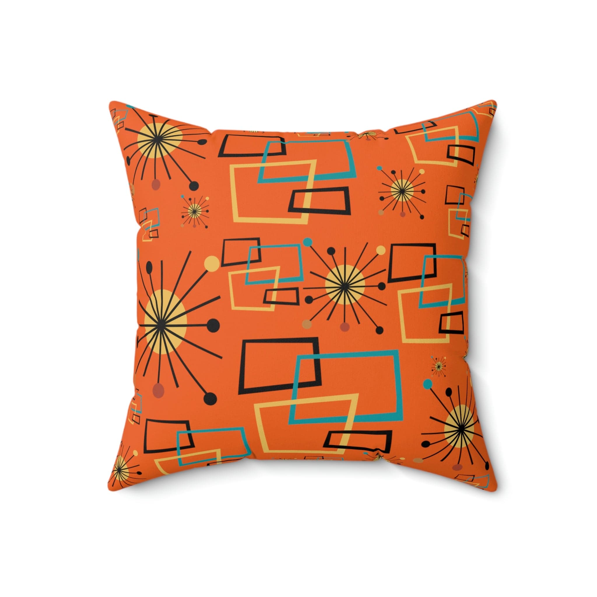 Mid Century Modern Atomic Starburst, Orange, Geometric, Retro Pillow Case And Insert Home Decor 18" × 18"