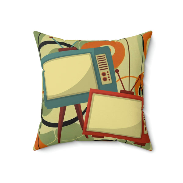 Mid Century Modern, Fun, Green, Orange Mod TV, Retro Square Pillow