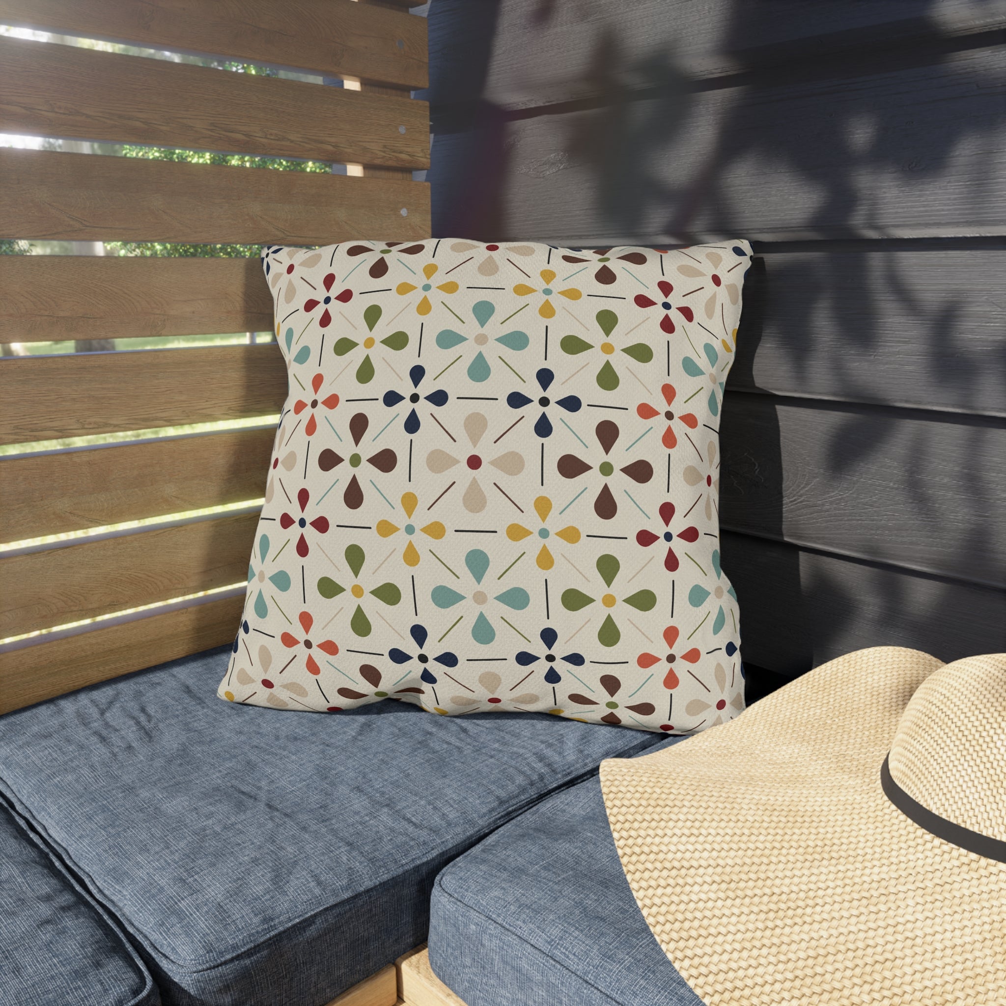 Mid Century Modern Scandi Modern Danish Flower Outdoor Pillows Home Decor 18" × 18"