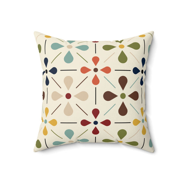 Mid Century Modern, Scandinavian Flower, Modern Danish, Beige, Yellow, Green, Orange, Brown, Aqua, MCM Bedroom Pillow And Insert