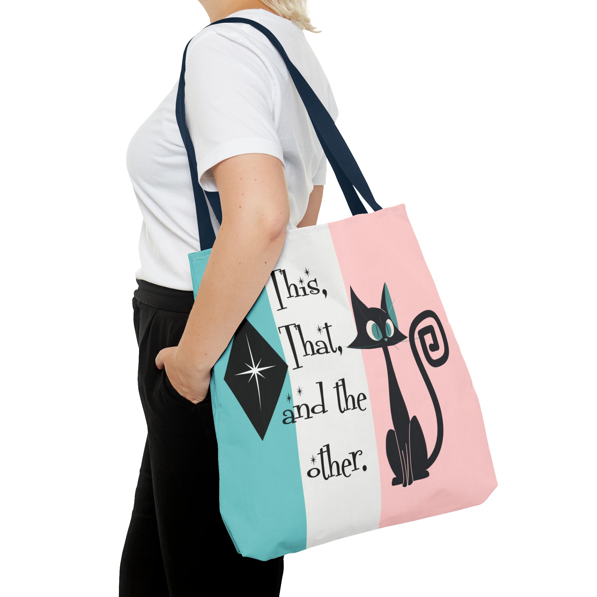 Atomic Kitty Cat, Shopping Tote Bag, Teacher, Cat Mom, Random Stuff Cute Kitschy Tote Bags 18" × 18&
