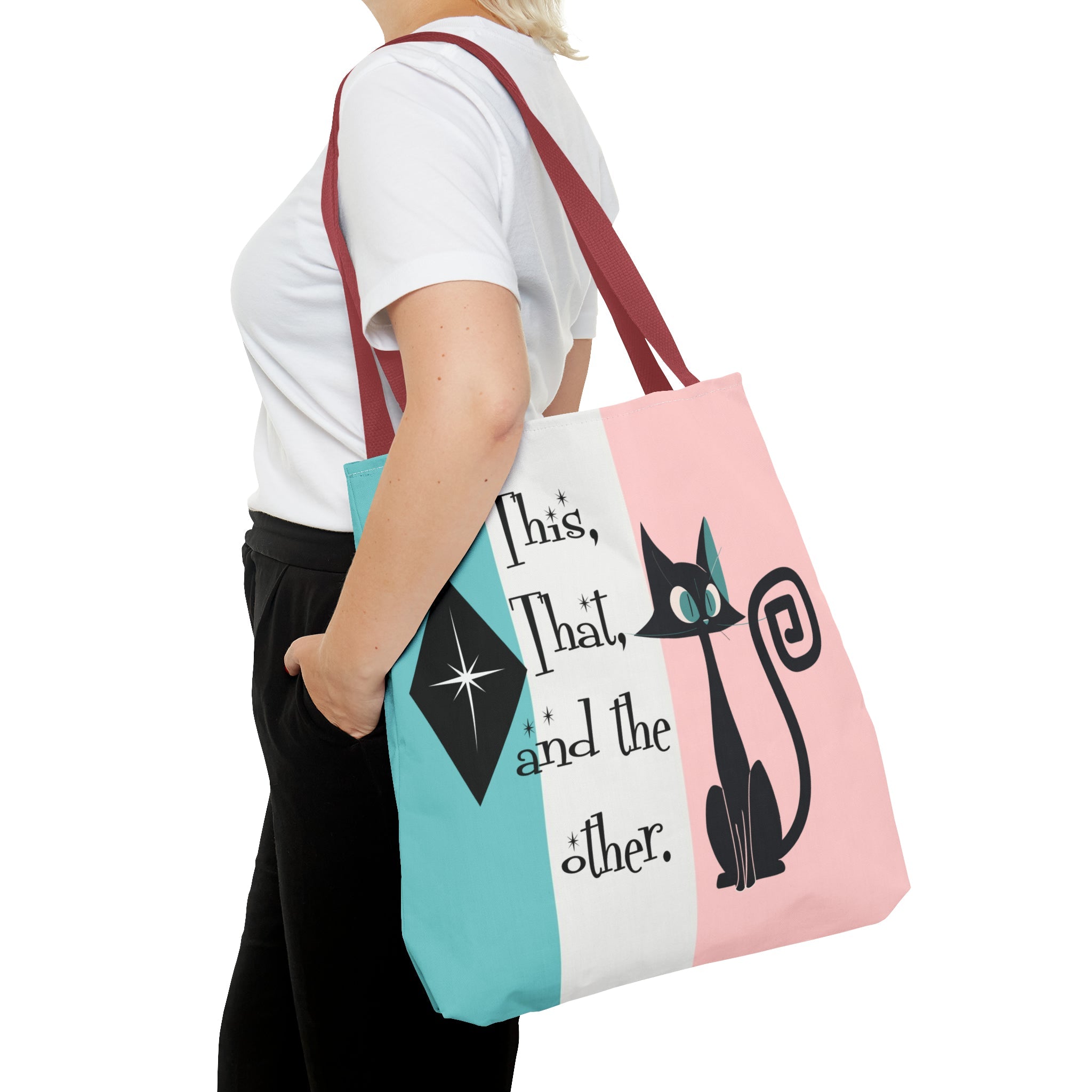 Atomic Kitty Cat, Shopping Tote Bag, Teacher, Cat Mom, Random Stuff Cute Kitschy Tote Bags 18" × 18&