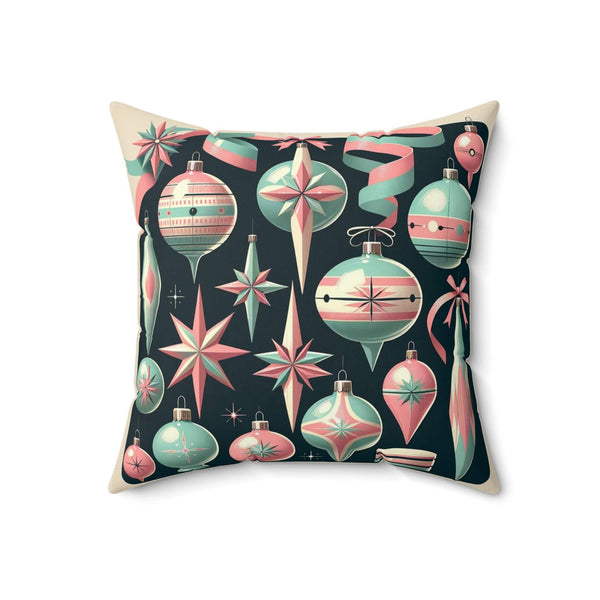 Shiny Brite Ornaments Mid Century Modern Christmas Pillow, Pink, Aqua, MCM Pillow And Insert