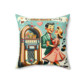Vintage Valentine Love, Sweeter Than Candy, Retro Couple, Sweetheart Pillow And Insert Home Decor 18" × 18" Mid Century Modern Gal